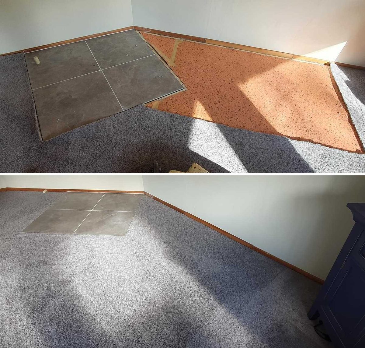 Hearth install re-carpeted