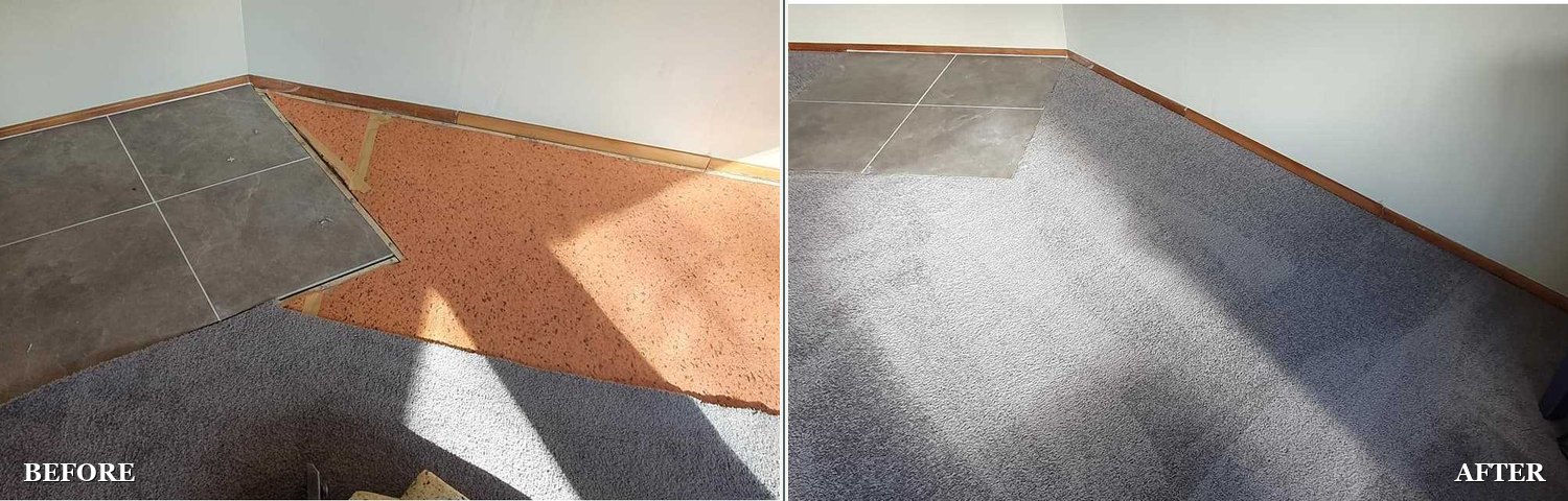 Hearth re-carpet: before and after