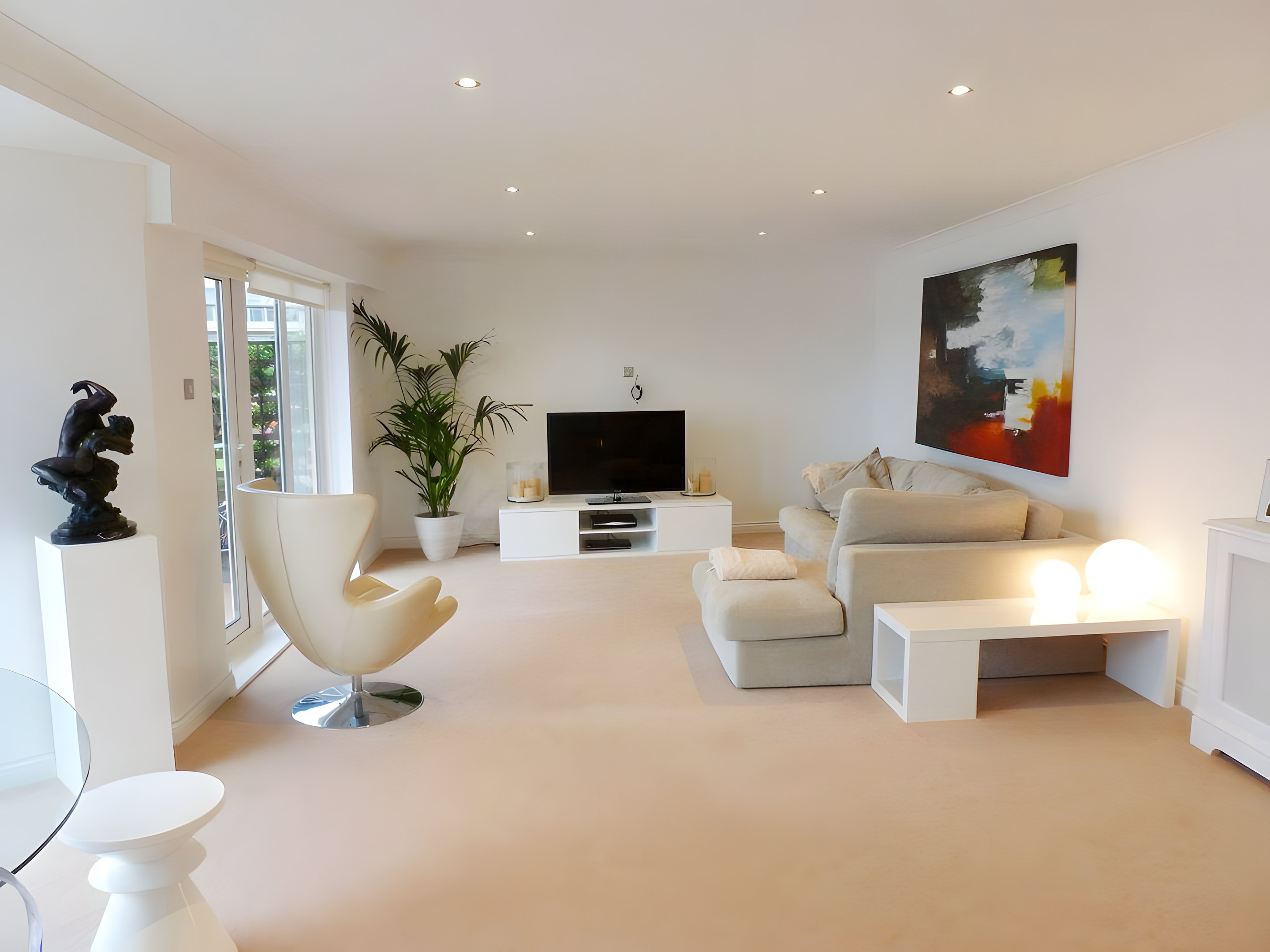 Freshly cleaned carpet in a bright bedroom